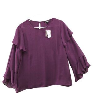 NWT Express Long Sleeve Blouse Womens L Purple Ruffle Tiered Sleeve‎ Chiffon